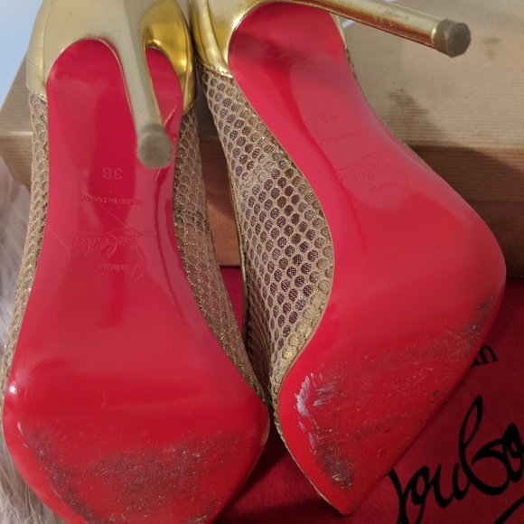 Christian Louboutin Follies Resille Gold Pumps - Picture 2 of 8